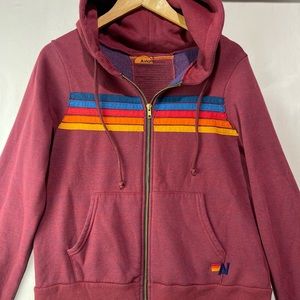 Aviator Nation 5 Stripe Hoodie Zip Up Burgundy Unisex Size Small Made In USA EUC